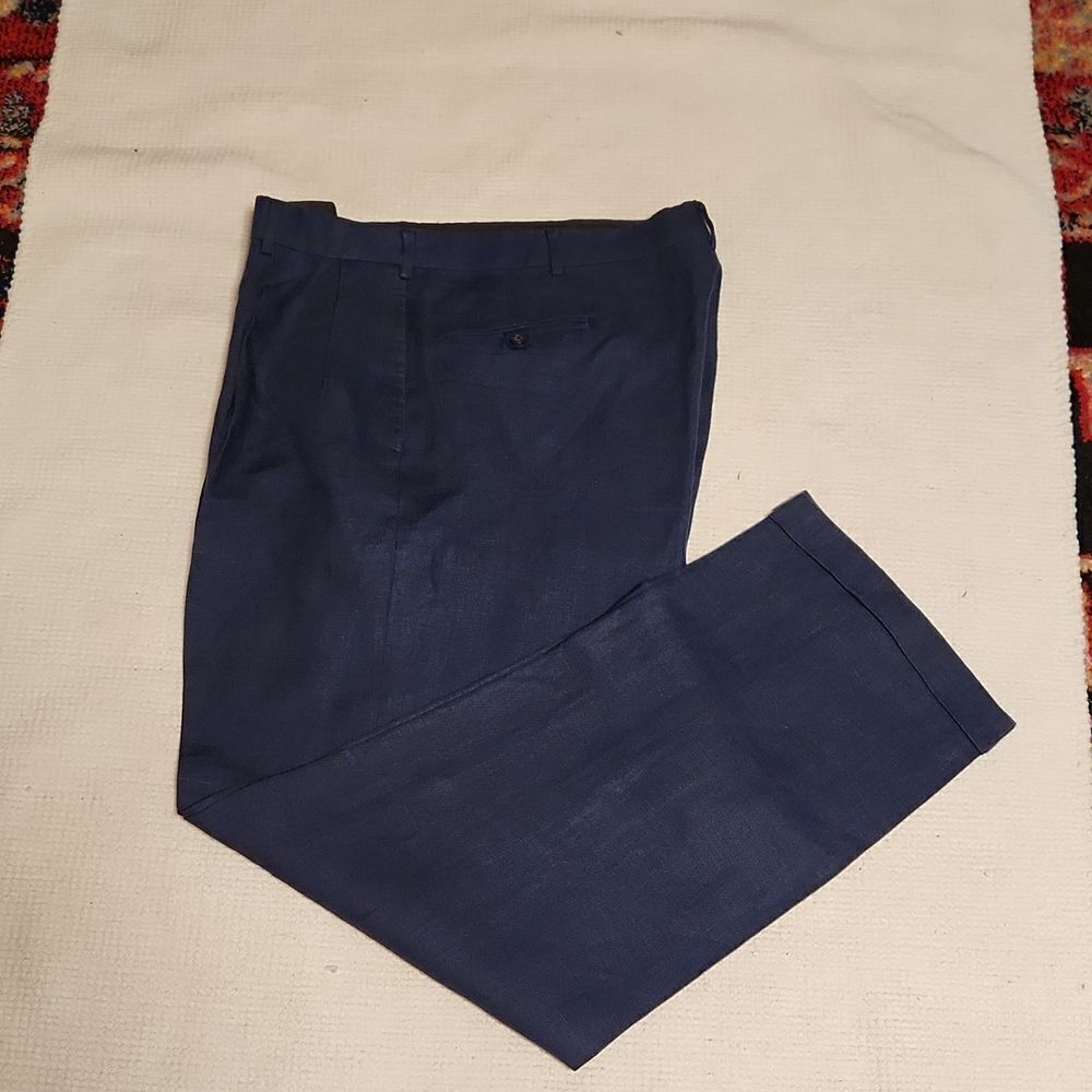Union Made Ralph Lauren 70's Navy Linen Pleated Front Plus Size Pant 38